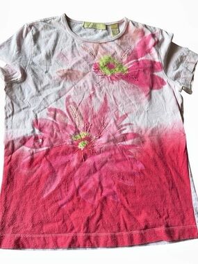 Kate Hill Floral Short Sleeve Top Pink & White Size Medium